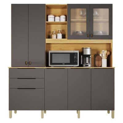 Armário de Cozinha Apolo 7 Portas 3 Gavetas MDF-MDP 180CM Cinamomo Grafite