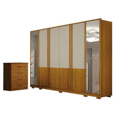 Guarda Roupa Casal Urban 6 Portas Com Espelho Off White Com Cômoda Rubi 4 Gavetas Cinamomo - Leifer