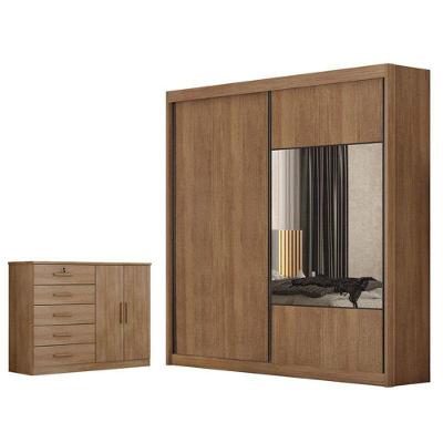 Guarda Roupa Casal com Cômoda Sienna 2 Portas de Correr 4 Gavetas MDF com Espelho Cumaru 23