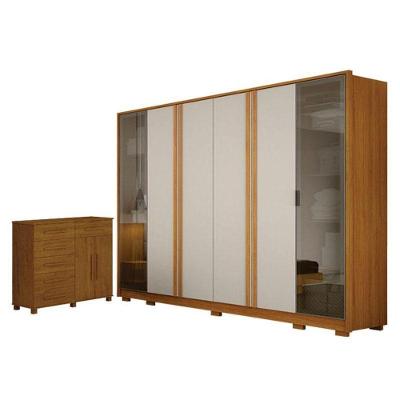Guarda Roupa Casal Prime 6 Portas Off White Com Cômoda São Paulo 6 Gavetas 2 Portas Cinamomo -Leifer