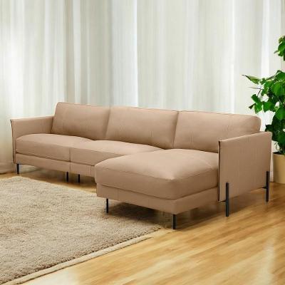 Sofá Karine G88 6 Lugares com Chaise 360cm Nude Couro Gran Belo