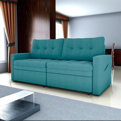 Sofá Cama Nayla 3 Lugares Retrátil 220cm Azul Bouclê Casal Matrix