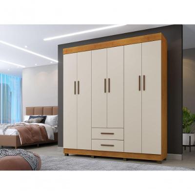 Roupeiro Casal Copacabana New 6 Portas de Bater 2 Gavetas MDP Cinamomo-off Benetil Móveis