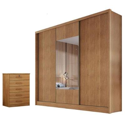 Guarda Roupa Casal Medelim 3 Portas 6 Gavetas Cumaru 23 com Espelho MDF