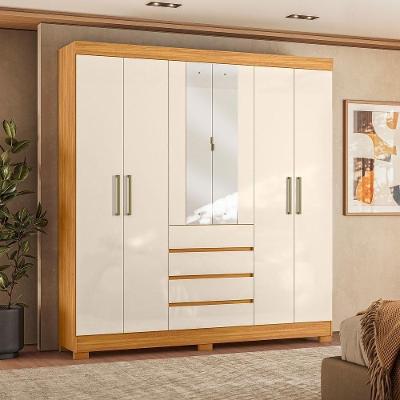 Guarda Roupa Casal Ópera 6 Portas 4 Gavetas MDF com Espelho Cinamon Touch-Off White Demóbile