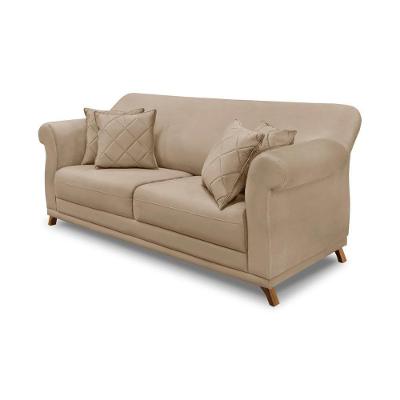 Sofá Armstrong 3 Lugares 200cm Bege Suede com Almofadas Decorativas Gran Belo