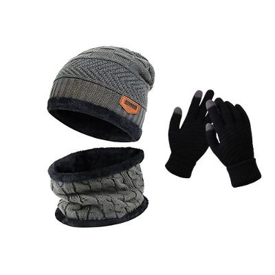 Kit de Frio OEM Geométrica 100% Lã Antialérgica Adulto Cinza com Touca Forrada Luva Touch e Protetor