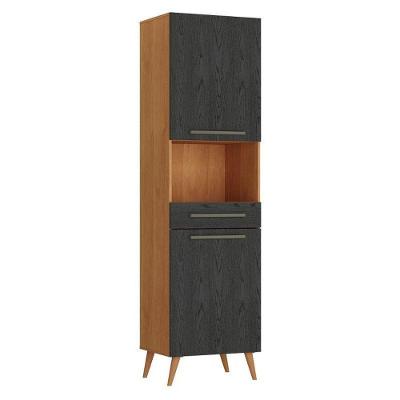 Paneleiro para Micro-ondas Favorita 2 Portas 1 Gaveta em MDP 15mm 59cm Cinamomo Preto Catedral Fosco