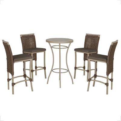 Mesa Bistrô E 4 Banquetas Roma Fendi Corda Estofado 9 Trama Marrom