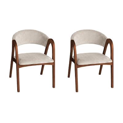 Kit 2 Poltronas Valentina Madeira Maciça Assento em Veludo Bege Ideal Decor