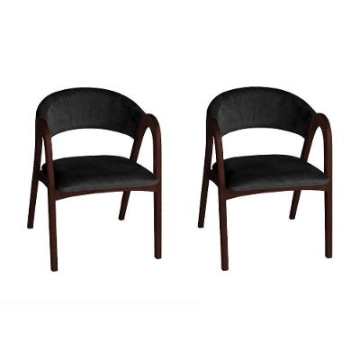 Kit 2 Poltronas de Jantar Valentina Madeira Maciça Veludo Preto Ideal Decor