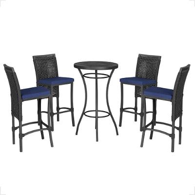 Mesa Bistro E 4 Banquetas Roma Preta Corda Náutica 10 Preta