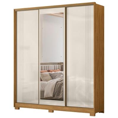 Guarda Roupa Casal Dallas 3 Portas de Correr com Espelho MDP Freijó Off White Moval Móveis