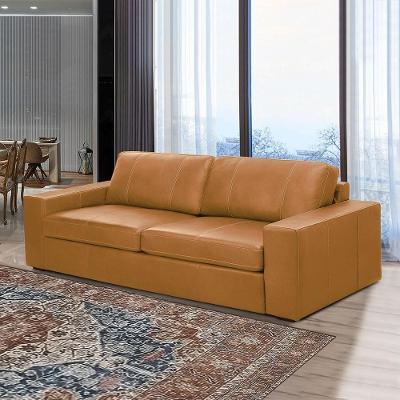 Sofá Agatha G88 2 Lugares 205cm Caramelo Couro Pés em Madeira Gran Belo