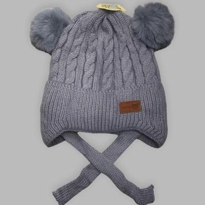 Touca Infantil OEM com Dois Pompom Liso Forrada Acrílico Elastano Tamanho Único Cinza Criança