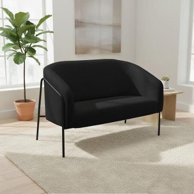 Sofá 2 Lugares Namoradeira Stella Base Industrial Alta Preta Linho D03 - D'rossi Cor Preto