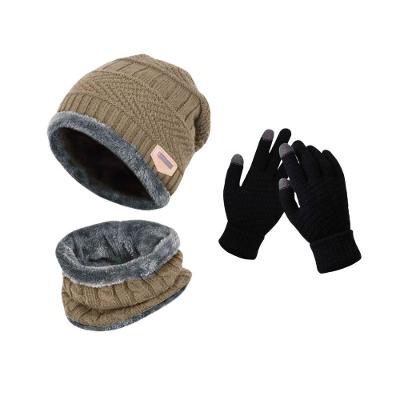 Kit de Inverno OEM Geométrica em Lã Antialérgica Adulto Bege com Touca Forrada Luva Touch e Protetor