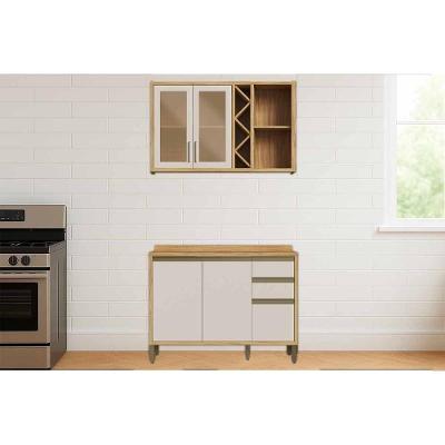 Cozinha Completa Tempranillo C2P56 4 Portas 3 Gavetas MDF Amêndoa e Off White