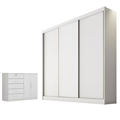 Guarda Roupa Casal com Cômoda Logan com Nicho 3 Portas 4 Gavetas MDF Neve