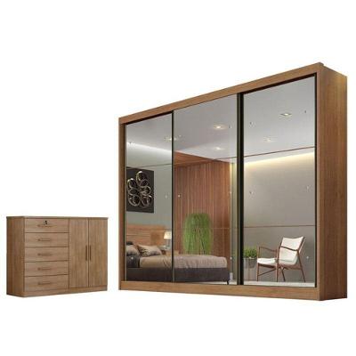 Guarda Roupa Casal Atlanta 3 Portas Giratórias 4 Gavetas MDF com Espelho Neve
