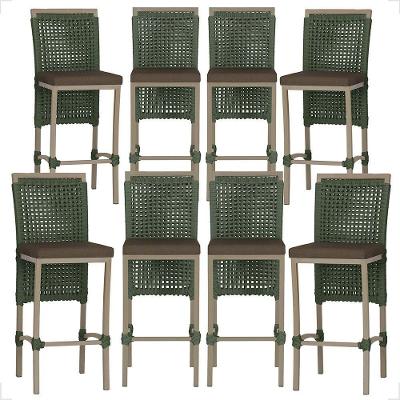 Kit 8 Banquetas Roma Alumínio Tecido com Encosto Verde Trama Original