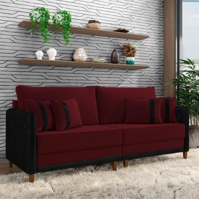 Sofá Living Montecarlo G33 2 Lugares 172cm Bordô Veludo Pés em Madeira Gran Belo