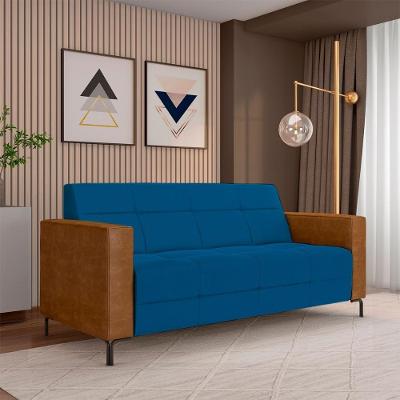 Sofá Houston 2 Lugares 200cm Azul em Veludo com Pés em Metal Gran Belo