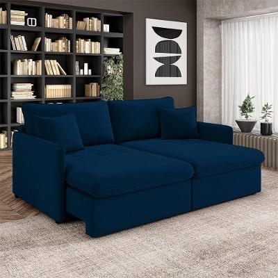 Sofá Gandalf Retrátil e Reclinável 254cm Veludo Azul G33 Gran Belo