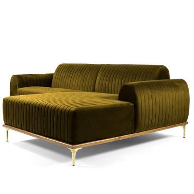 Sofá Euro G15 4 Lugares com Chaise Esquerdo 265cm Mostarda Veludo Gran Belo