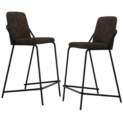 Kit 2 Banquetas Loft Assento Bouclê Base Fixa com Encosto Preto e Marrom Lyam Decor