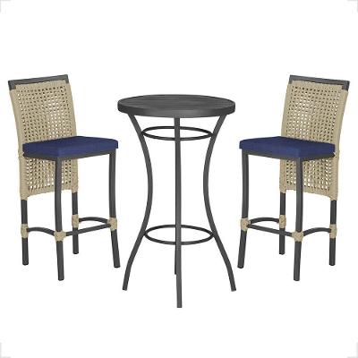 Mesa Bistrô 2 Banquetas Roma Preta Corda Estofado 10 Trama Rami