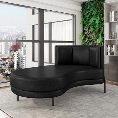 Sofá com Chaise Downey G15 1 Lugar Lado Esquerdo 165cm Preto Couro Sintético Gran Belo