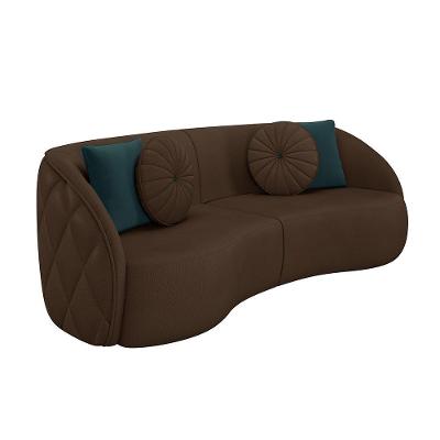 Sofá Clarke G45 318cm Pu Marrom com Almofadas Redondas Estrutura em MDF Gran Belo