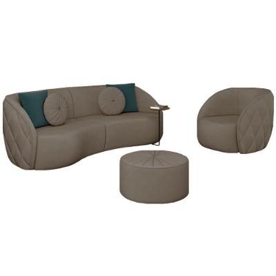 Sofá Clarke e Round G45 240cm com Poltrona e Puff Veludo Bege Gran Belo