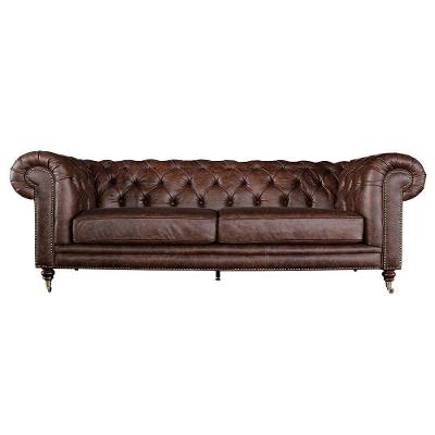 Sofá Chesterfield Duo Couro Tabaco G40 3 Lugares 235cm Marrom Gran Belo