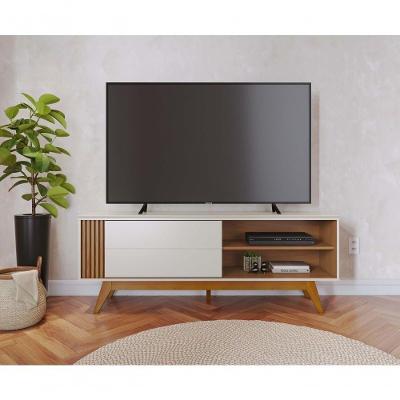 Bancada Otawa para TV 65" 160CM MDF-MDP com Porta Deslizante Off White Matte-Freijó Colibri Móveis