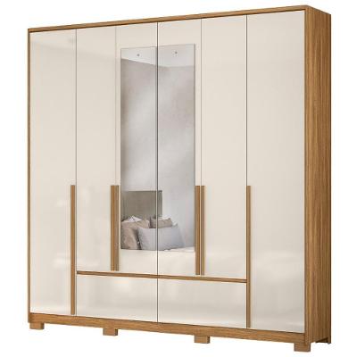 Guarda Roupa Casal Denver 6 Portas de Bater 4 Gavetas MDP Freijo Off White Moval Móveis