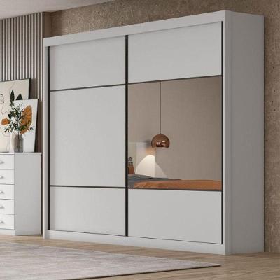 Guarda Roupa Casal Ambiente Belmonte 2 Portas de Correr 4 Gavetas Neve MDF com Espelho