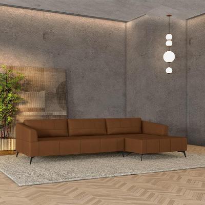 Sofá com Chaise Kiara G52 4 Lugares 332cm Caramelo em Couro Gran Belo