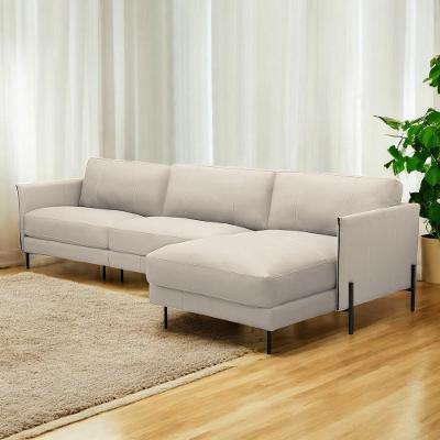 Sofá com Chaise Karine G88 5 Lugares 330cm Bege Couro Gran Belo