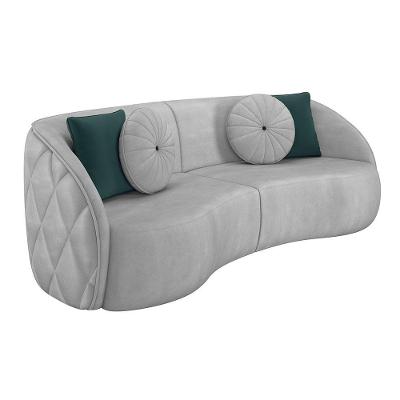 Sofá Clarke 3 Lugares 288cm Cinza Claro em Veludo Decorativo Gran Belo