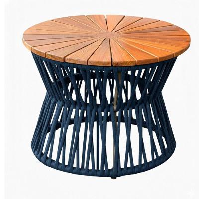 Mesa Monza De Corda Náutica Tampo Madeira Em Alumínio Trama Azul Marinho