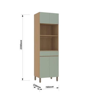 Paneleiro Torre Slim 4 Portas 4 Prateleiras em MDP 70cm Verde Jade Freijó Luciane Móveis