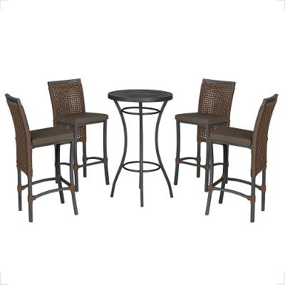Mesa Bistrô E 4 Banquetas Roma Preta Corda Estofado 9 Trama Marrom