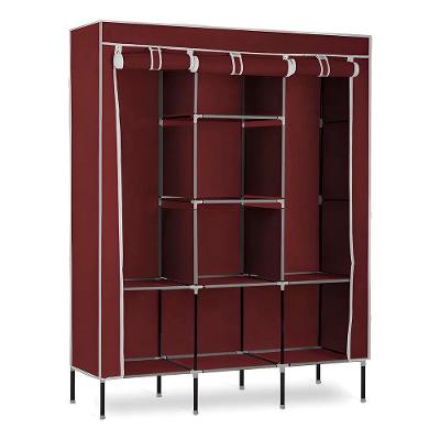 Roupeiro Guarda Roupa Desmontável Organizador Estrutura Tubular Metal com Prateleiras Vermelho