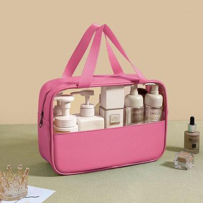 Bolsa Necessaire Maquiagem Transparente à Prova D'água Rosa Pink em PVC para Higiene Pessoal OEM