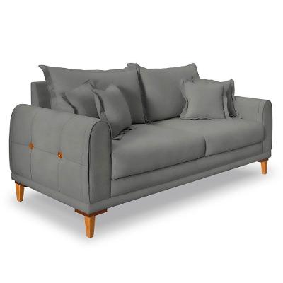 Sofá Living 2 Lugares 1,60m Livia Veludo Grafite Pés De Madeira - Pallazio