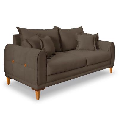 Sofá Living 2 Lugares 1,60m Livia Veludo Pés De Madeira - Pallazio Cor Marrom