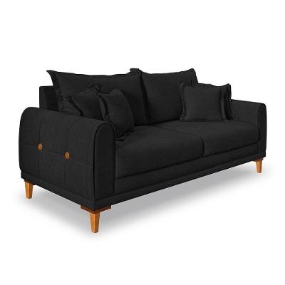 Sofá Living 2 Lugares 1,60m Livia Bouclê Pés De Madeira - Pallazio Cor Preto