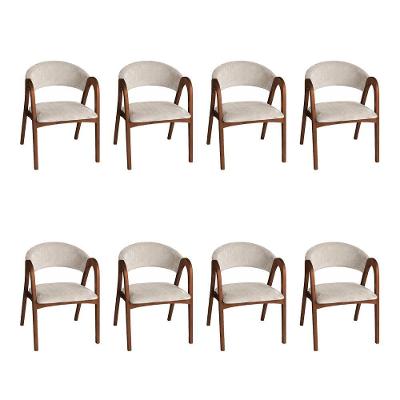 Conjunto 8 Cadeiras Valentina Madeira Maciça Mel Estofado em Veludo Bege Ideal Decor